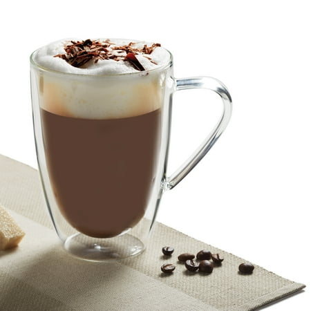 Insulated Double Wall Mug Cup Glass Set Of 4 Mugs Cups For Coffee Cappuccino Latte Espresso Tea Thermal Clear 435ml