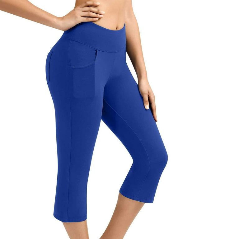 YYDGH High Waisted Yoga Pants for Women with Pockets Capri Leggings for Women  Workout Leggings for Women Yoga Capris Blue XXL 