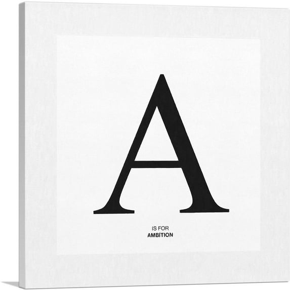 ARTCANVAS Modern Black and White Gray Serif Alphabet Letter A Canvas Art Print - Size: 12" x 12" (0.75" Deep)