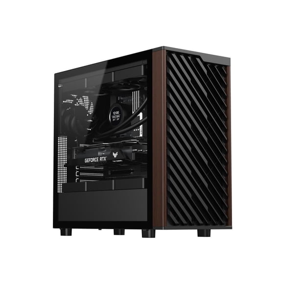 DIYPC DIY-ATX28-Wood Black USB3.0 /Type C ATX Mid Tower Gaming Computer Case w/ Tempered Glass Side Panel and Walnut Wood Front Panel, 4 x 120mm PWM Fans Pre-Installed