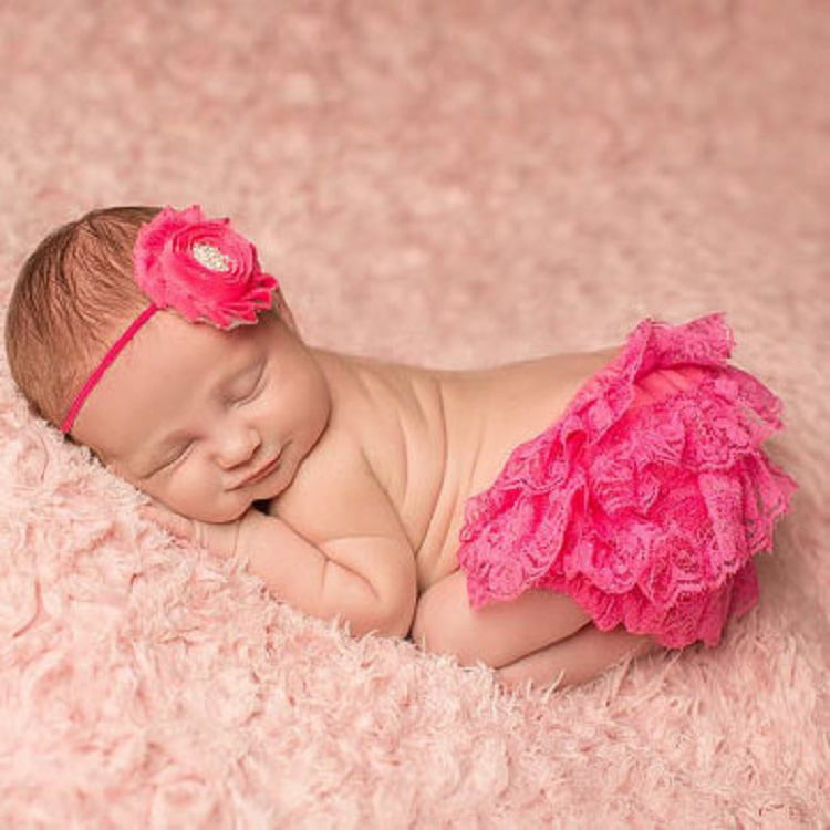 Infant Baby Girls Diaper Cover Set Bloomers Flowers Headband Photography Props 