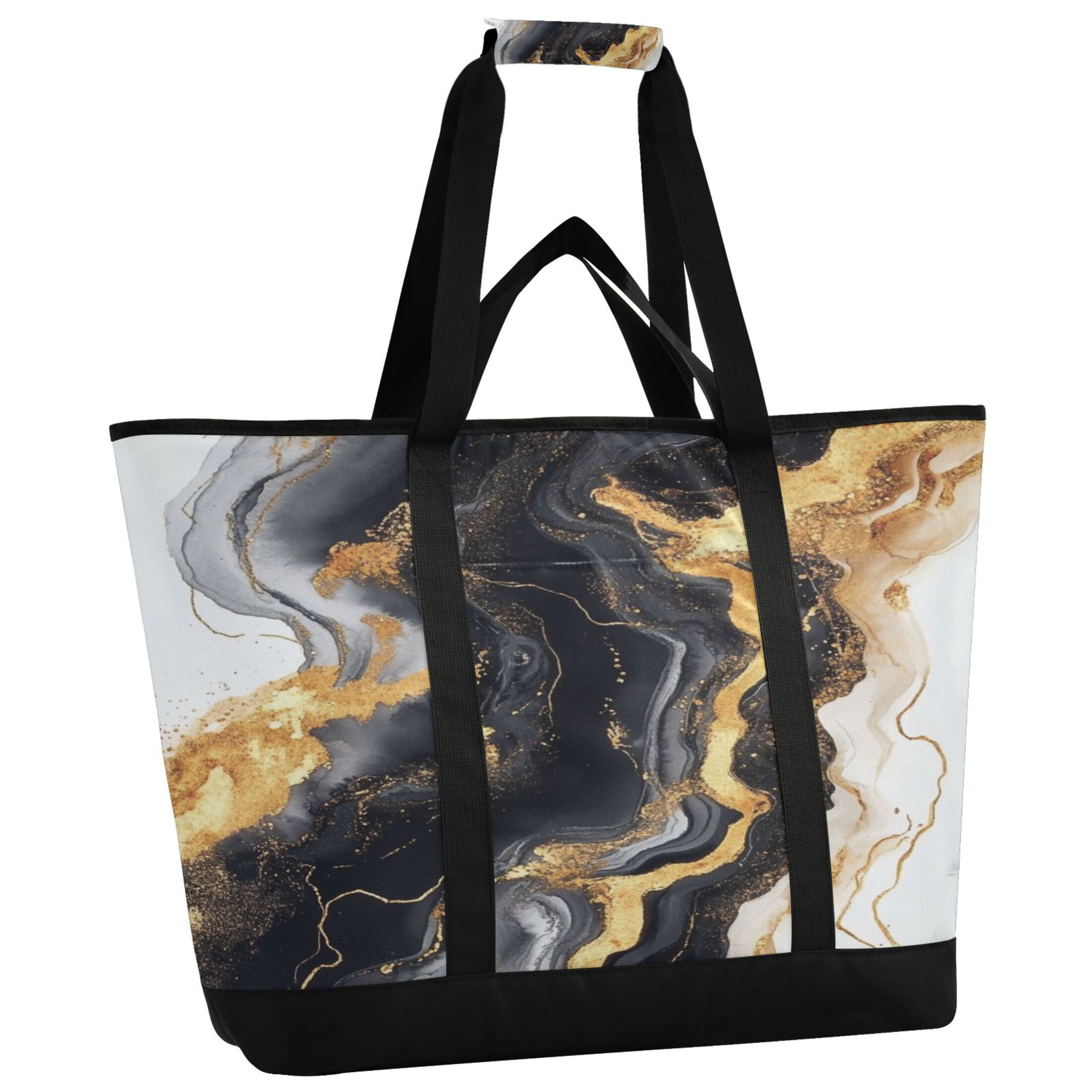 Large Hand-held Ice Pack Picnic Bag Insulation and Refrigeration Suitable for Shopping Picnics and Camping Black Marble