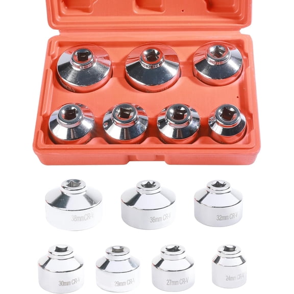 7 PCS Oil Filter Removal Tool,Car Accessories Oil Filter Wrench Set,3/8-Inch Drive,Oil Filter Socket Set Includes 24mm,27mm,29mm,30mm,32mm,36mm,38mm,Oil Filter Socket,Suitable for Most Cars