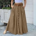 thumbnail image 5 of Women's High Waisted Midi Skirt, Elegant Solid Color Front Button A-Line Skirt with Pockets and Side Slit, Versatile All Seasons Work Skirt for Office and Casual Wear Brown L, 5 of 9