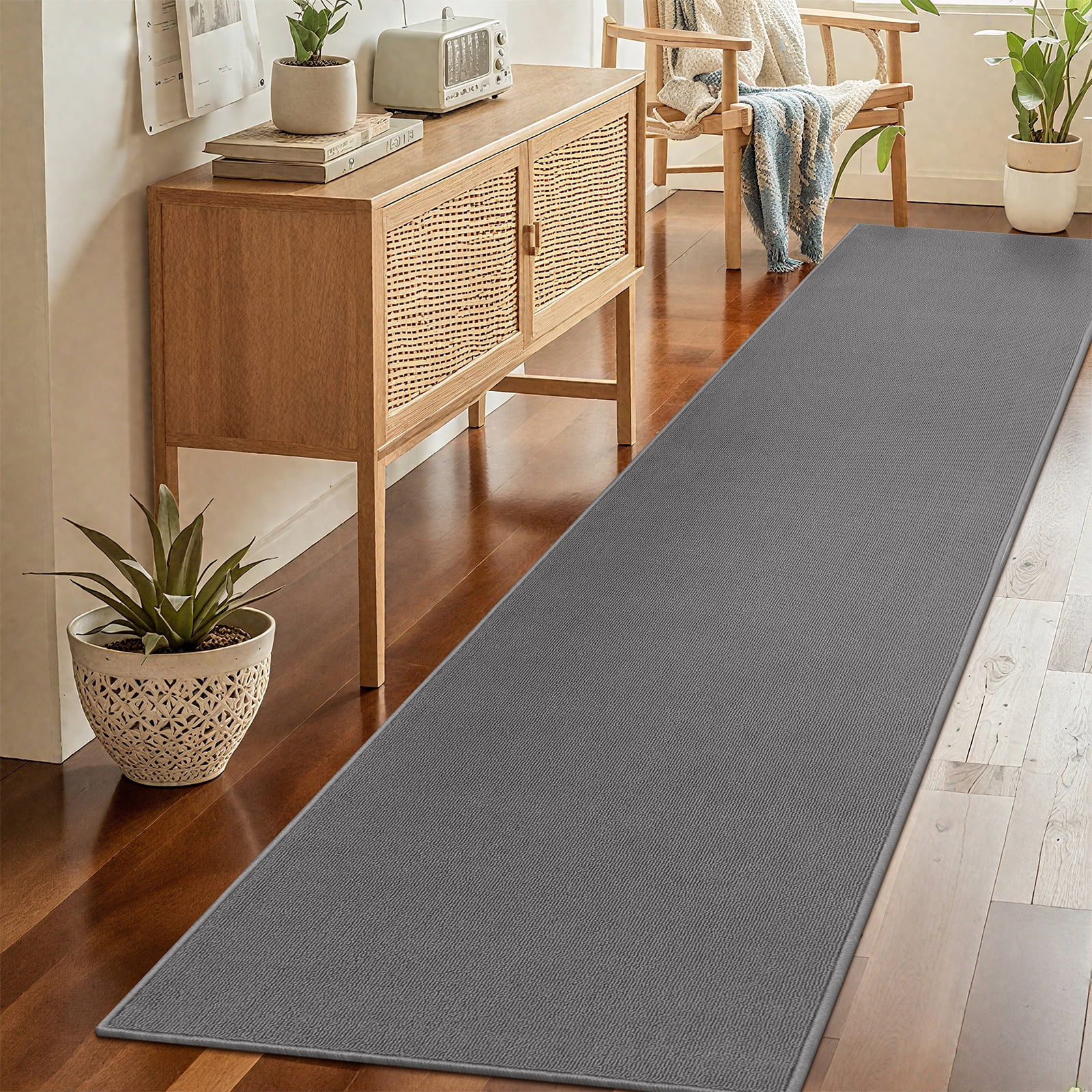 MeyJey 2'x10' Runner Rug Non Slip Washable Farmhouse Hallway Rug for Kitchen/Laundry Room, Gray