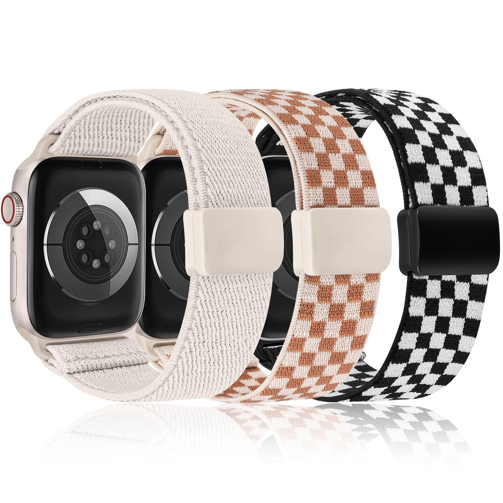 Wearlizer 3 Pack Magnetic Stretchy Band Compatible with Apple Watch Bands 38/40/41/42/44/45/46/49mm, Nylon Braided Elastic Sport Loop Strap for iWatch Series 11/10/9/8/7/6/5/4/SE/Ultra