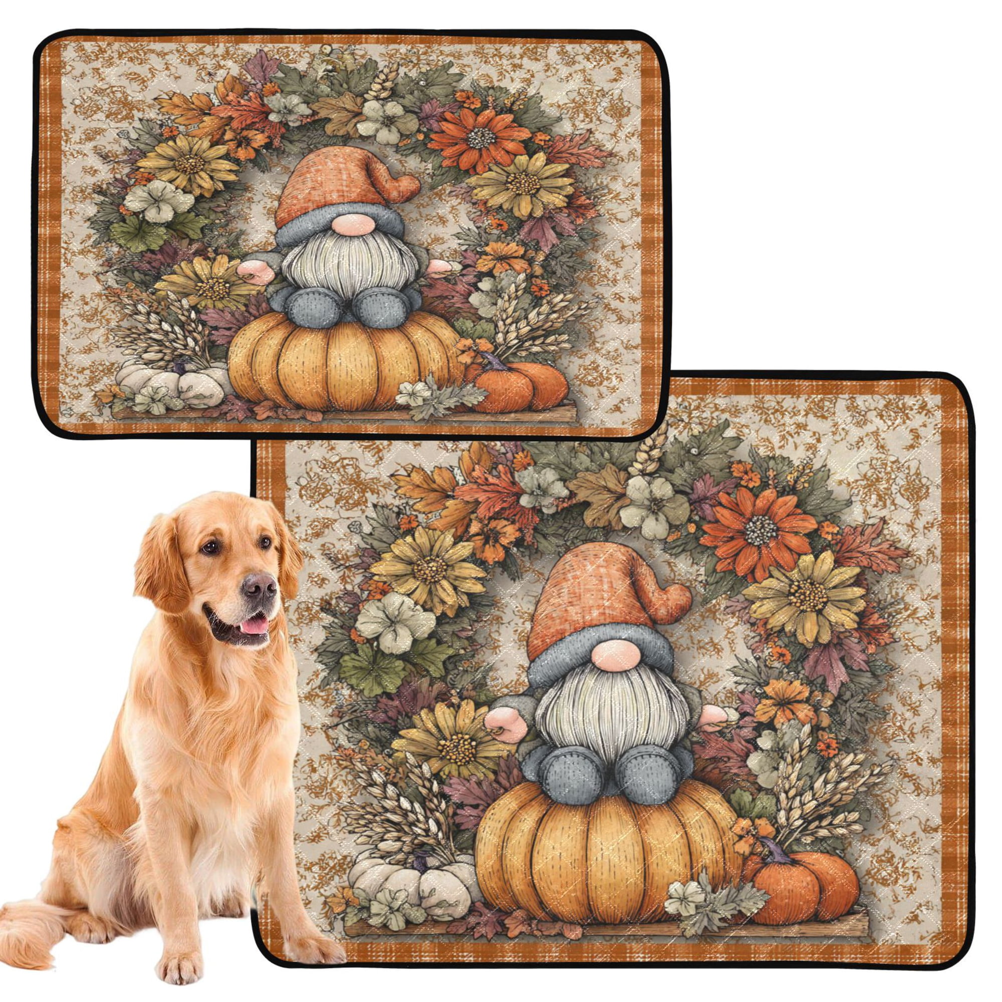 RMDQTR 2Pack Set of Medium and Large Pet Potty Pads Reusable Ultra-Absorbent Pet Training Pads Leak-Proof Pet Pads Pumpkin Old Elf