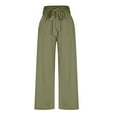 thumbnail image 5 of ClodeEU Wide Leg Dress Pants for Women, High Waist Trousers with Belt ,Flowy Loose Casual Trousers Army Green,Womens Plus S, 5 of 8