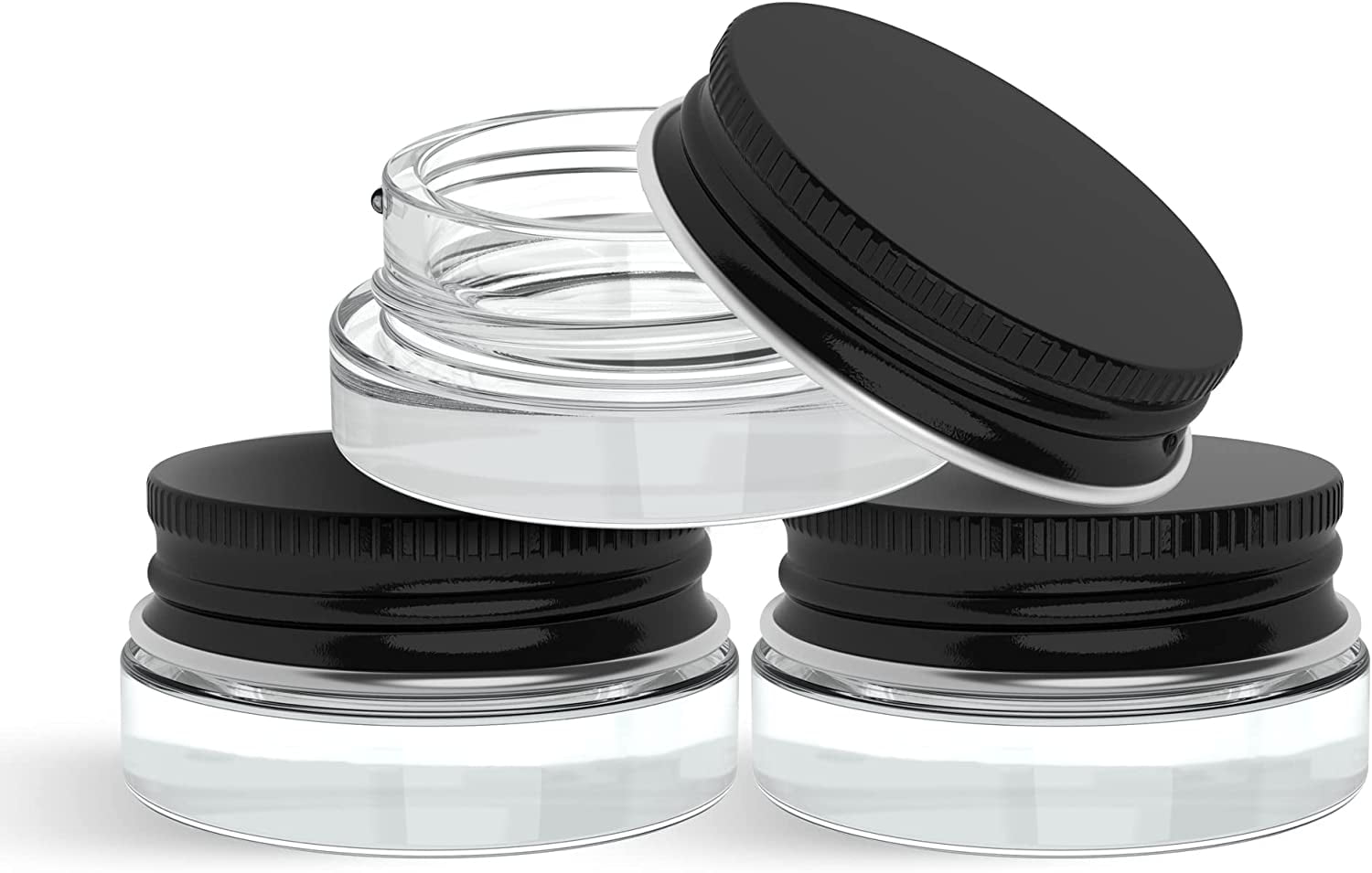 (90 Pack) 7ml Low Profile Thick Glass Containers with Black Metal Lids