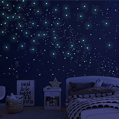 Glowing Wall Decals Decor Stickers, 404 Pcs Green and 404 Sky Blue 3D Adhesive Dots Decor Starry Sky Decor for Kids Bedroom or Birthday Gift 808 PCS Glow in The Dark Stars for Ceiling 