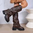 thumbnail image 6 of Domuza Women's Fall Winter Round Toe Platform Mid Calf Boots, Slouchy Pants Shaft Side Zipper Thick Sole Long Boots Brown 6.5（EU-37）, 6 of 7