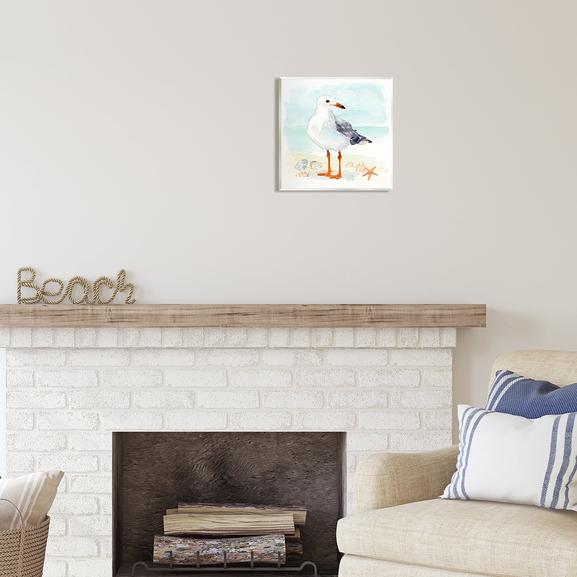Stupell Industries Coastal Seagull & Shells Animals & Insects Painting Unframed Art Print Wall Art, 12 x 12