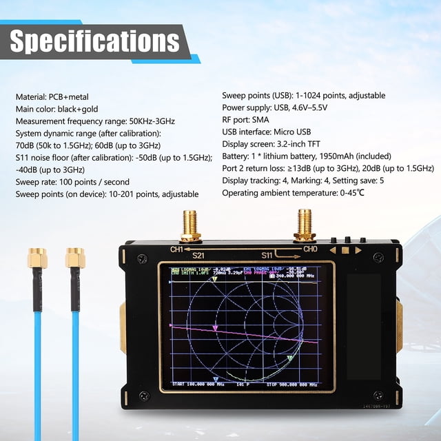 VNA-F V2 LCD Display Vector Network Analyzer 4.3 Inch IPS Spectrum Analyzer S-A-A-2 Antenna Analyzer Short Wave HF VHF UHF ,Multiple Functions