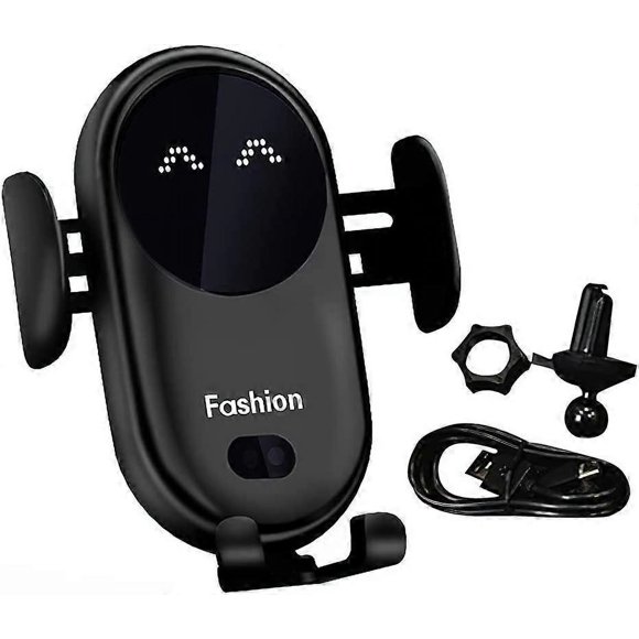 Wireless Induction Car Charger with Auto Clamping 360 Swivel Clip for iPhone Samsung Huawei LG All Devices (Black)
