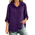 thumbnail image 2 of Ynynloco Womens 100%Cotton Tops 3/4 Sleeve Lightweight Drawstring Hoodies Button V Neck Casual Blouses Shirts, 2 of 9