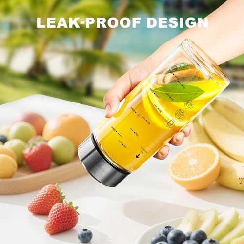 Juice Bottles 4 Pack 16 oz，Reusable Glass Bottles with Lids，Stainless Steel Lids Water Bottle for Juicing, Smoothies, Water, Leakproof, BPA Free