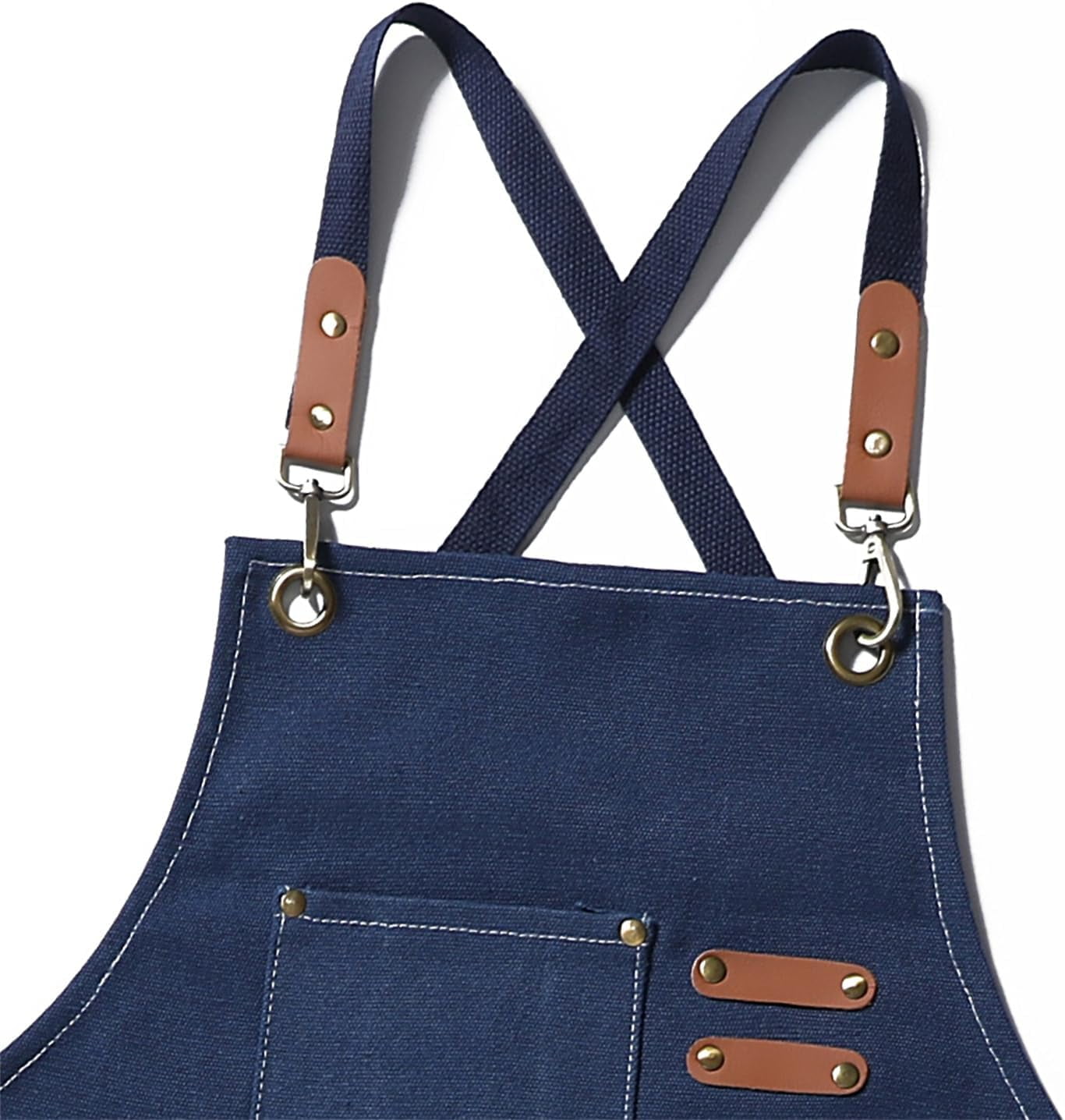 Chef Apron Medium-Thick Cotton Canvas,Cross Back with Multiple Pockets Adjustable Work Apron for Men and Women (Darkblue)