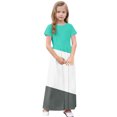 thumbnail image 5 of Ndbuld Tween Girls Elegant Dresses Kids Summer Solid Ruffle Sleeve Dress Toddler Kids Girls Cute Color Block Print Short Sleeve Stretchy Pocket Dress A Line Long Dress ,13 Years,Green, 5 of 9