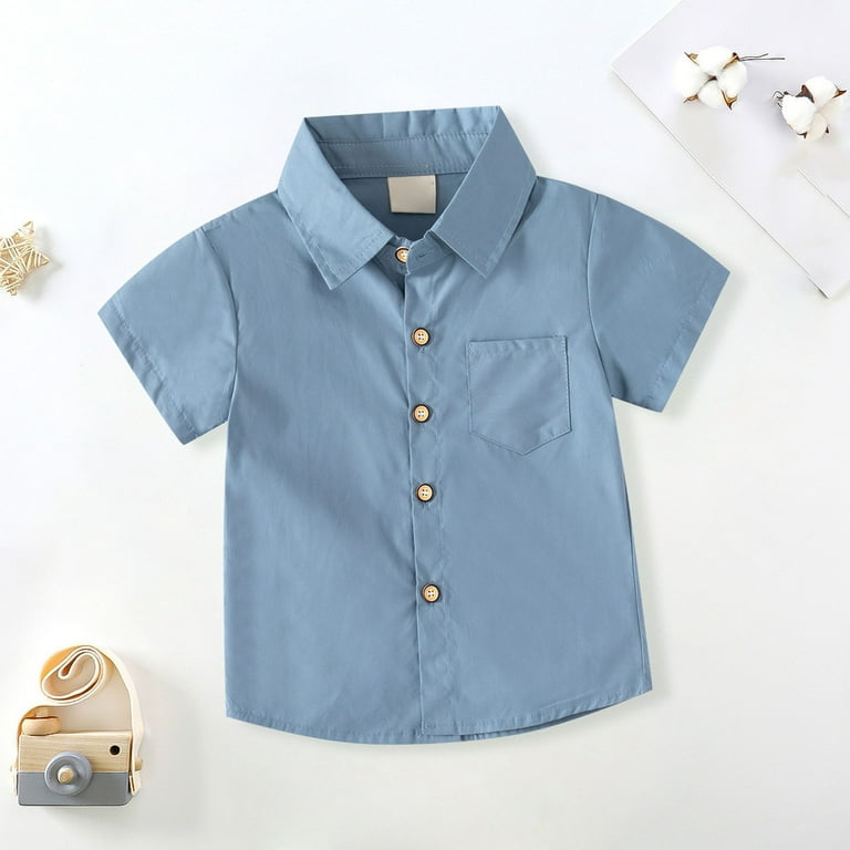 Landzoo Little Big Boys Solid Color Short Sleeve Button Down