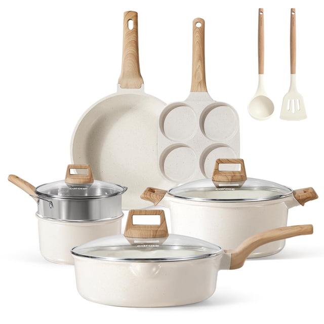 Juego de utensilios de cocina CAROTE White Granite Induction, 11 piezas, antiadherentes