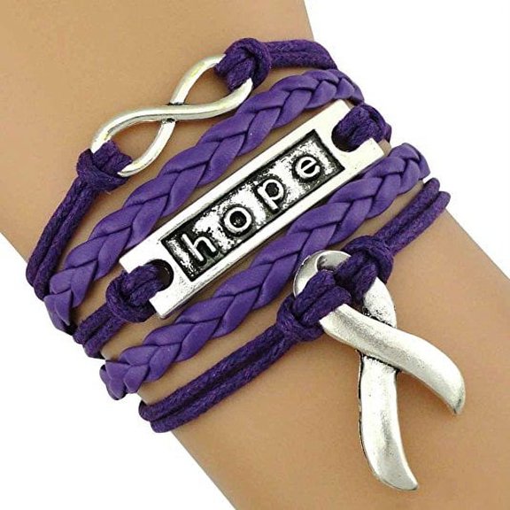 Purple Ribbon Awareness Bracelet, Pancreatic Cancer Bracelet, Domestic Violence Awareness Jewelry