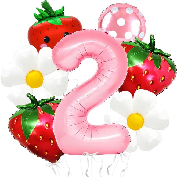 Set de Globos para 2º Cumpleaños Temática de Fresas Corabsar 7 piezas