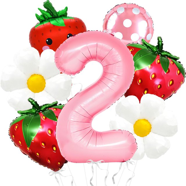 Set de Globos para 2º Cumpleaños Temática de Fresas Corabsar 7 piezas