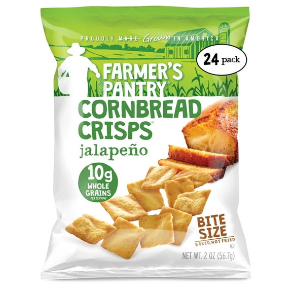 Farmer's Pantry Cornbread Crisps Bite Size Jalapeño Kosher Vegan 24 Pack, 2 oz. Bag