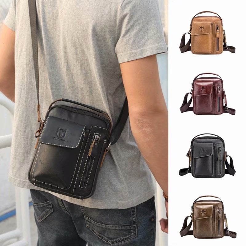 Genuine Leather Crossbody Bag Vintage Messenger iPad Case Tablet Bag for Business Casual Sport Hiking Travel