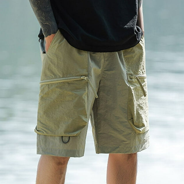 Gspmoly Shorts for Men, Men'S Summer Casual Solid Color Portable Fashion Pockets Drawstring Elastic Waist Zipper Comfortable Shorts Cargo Pant Swim Trunks Weekly Deals Coffee XXL