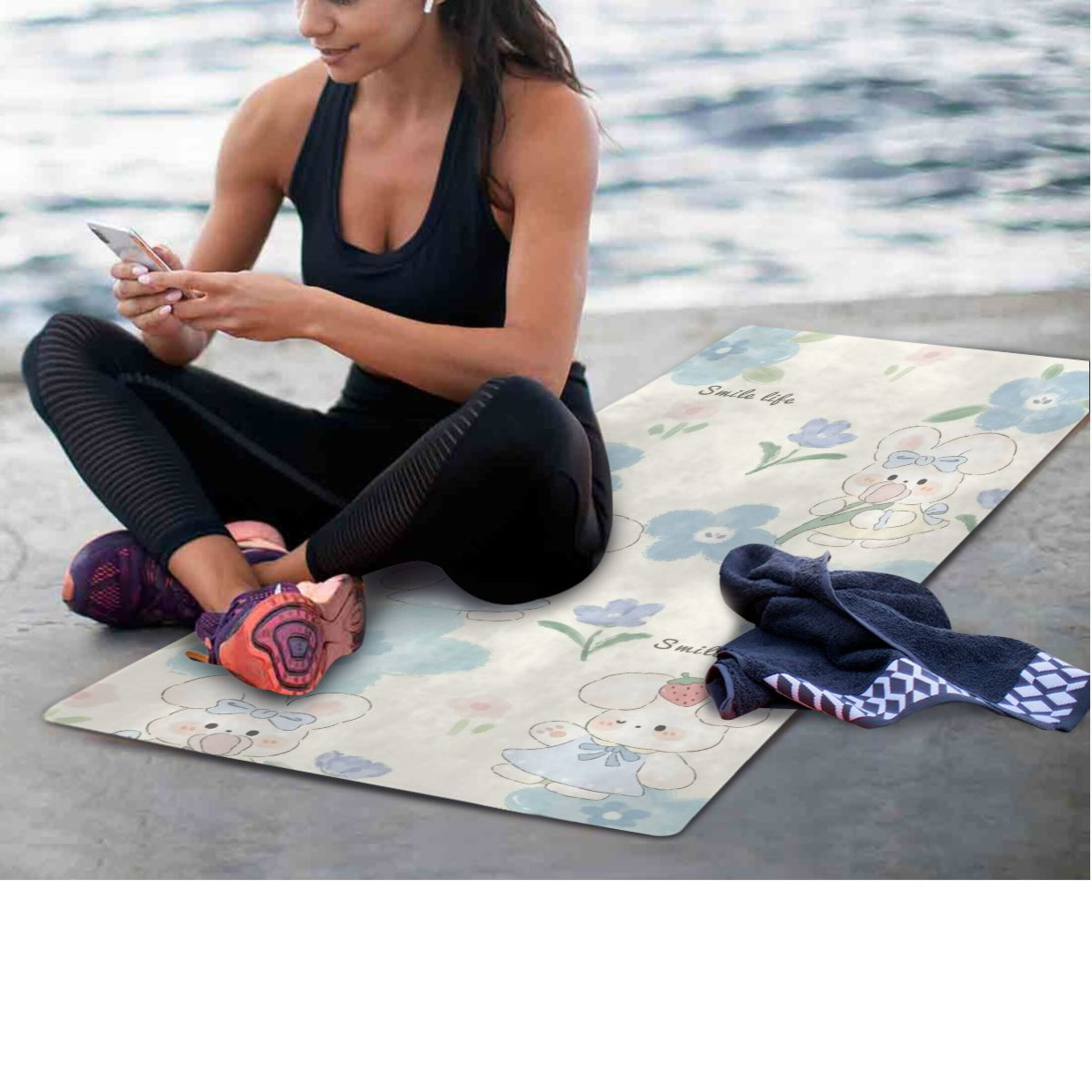 BZSMCE Yoga Mat Women Fitness Mat Cloud Bunny Smile Pattern
