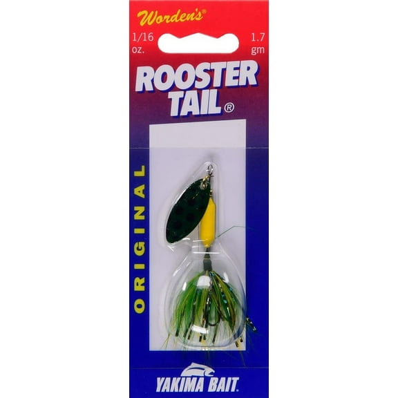 Yakima Bait Worden's Original Rooster Tail, Inline Spinnerbait Fishing Lure,  Frog Spot, 1/16 oz.