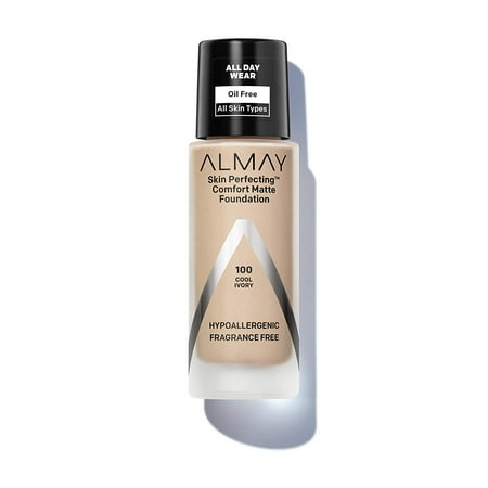 2 Pack Almay Skin Perfecting Comfort Matte Foundation, Hypoallergenic, Cruelty Free, -Fragrance Free, Dermatologist Tested Liquid Makeup, Cool Ivory, 1 Fluid Ounce