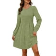 thumbnail image 4 of YUGYXL Spring Dress for Women Long Sleeve Fall Flowy Dresses Crew Neck Babydoll Casual Winter Dress with Pockets Clothes Green M, 4 of 8