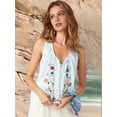 thumbnail image 6 of Women 'S Tie Front Tank Top Y2k Floral Babydoll Crop Vest Going Out Camisole Blouse Shirt Light Blue XS, 6 of 7