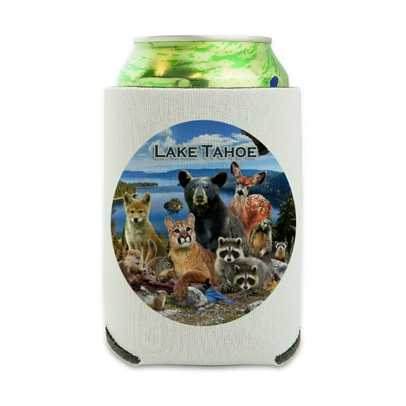 Lake Tahoe California CA Nevada NV Animals Bear Cougar Deer Can Cooler - Drink Sleeve Hugger Collapsible Insulator - Beverage Insulated Holder