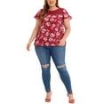 thumbnail image 2 of MODA NOVA Juniors Plus Size Floral Lace Keyhole Back Flared Sleeve Blouse Burgundy 2X, 2 of 6