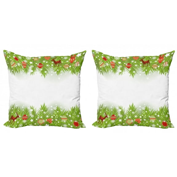 Ambesonne Christmas Throw Pillow Cover 2 Pack, Coniferous Noel Tree, 18", Multicolor