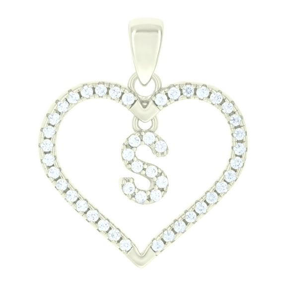 925 Sterling Silver Womens Cubic-Zirconia Initial Alphabet S Heart Charm Pendant