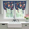 thumbnail image 4 of Navy Blue Flowers Tie Up Curtains for Windows, Adjustable Balloon Window Shades, Spring Vintage Floral Leaves Farmhouse Kitchen Window Treatments Farmhouse Short Curtains with Rod Pocket 42"x45", 4 of 8