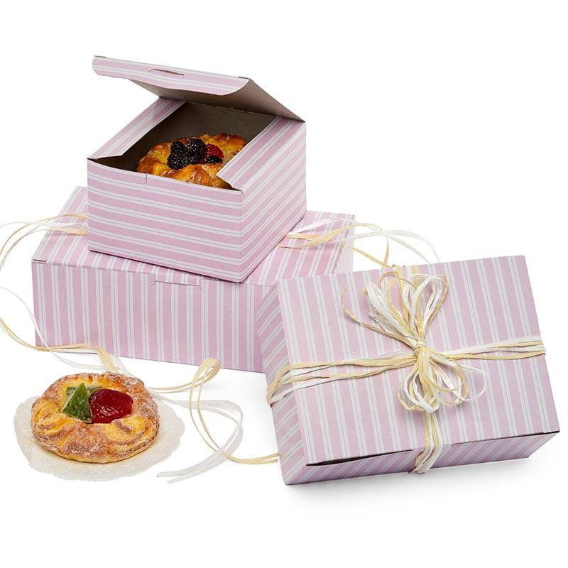 250ea 6 X 6 X 3 Pnk/White Easy Set Up Pink Stripe Pastry Box by Paper