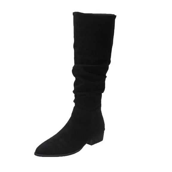 eileial Women's Knee High Pull on Fall Weather Winter Boots,Black 7
