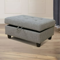 Hommoo Linen Rectangular Storage Ottoman, Bench Tufted Footrest, Modern Lift Top Pouffe Ottoman for Living Room, Grey