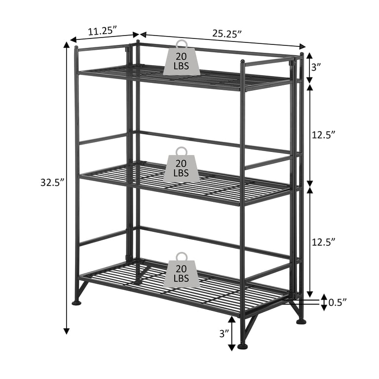 Convenience Concepts Xtra Storage 3 Tier Wide Folding Metal Shelf