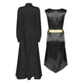 thumbnail image 4 of Aislor Women Metallic Liturgical Praise Dance Costume Long Sleeve Dress with Sides Split Satin Worship Tunic Black M, 4 of 7