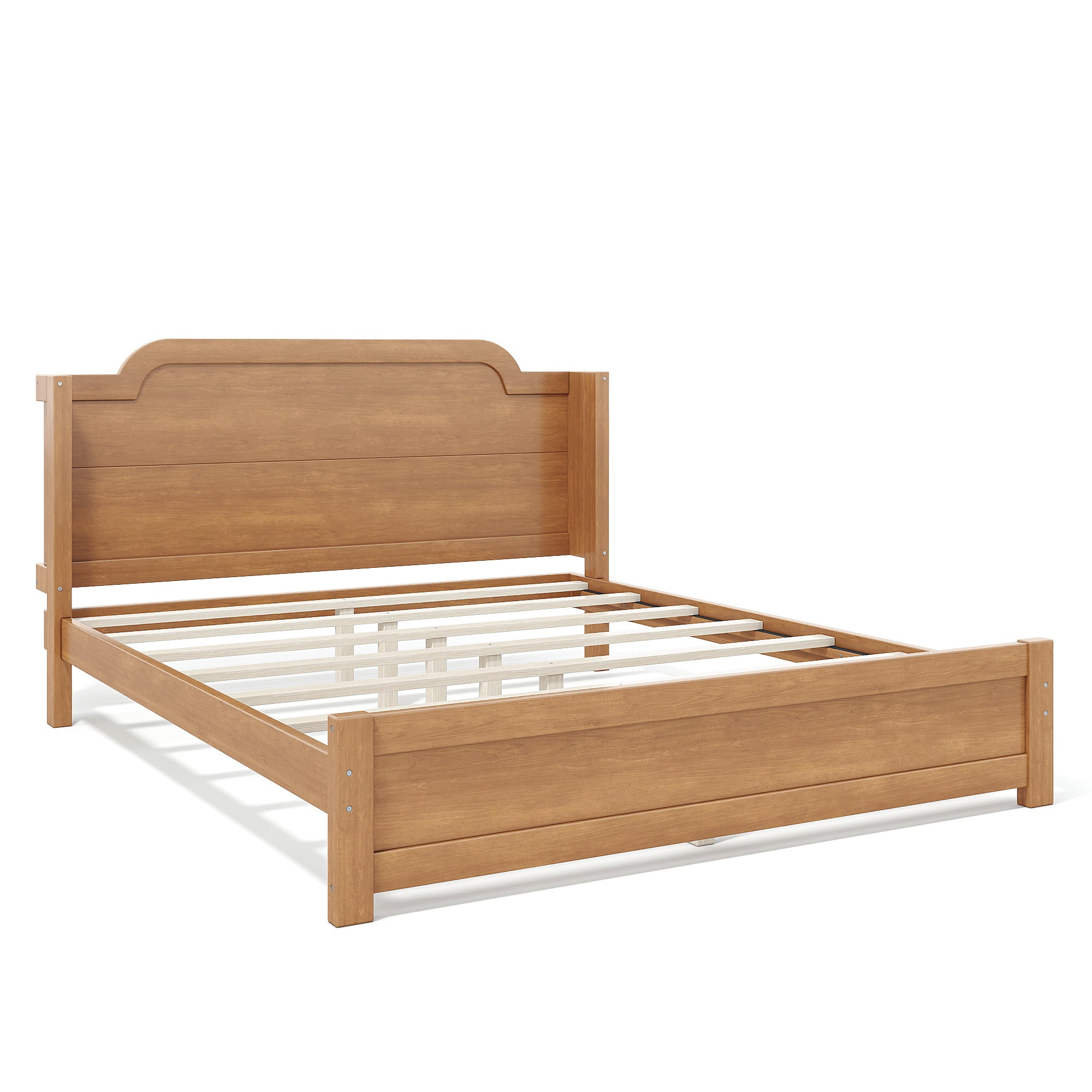 GARITIN Queen Solid Wood Platform Bed with Headboard, Natural Finish & Minimalist Design, Easy Assembly, No Box Spring Needed Traditional Wood Bed Frame, Natural