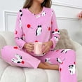 thumbnail image 3 of BLTIBY Flannel Pajama Sets for Women 2 Piece Crew Neck Valentine's Day Fuzzy Long Sleeve Pants Oversized Casual Sherpa Sleepwear Outfits Pink 2 XXL, 3 of 6