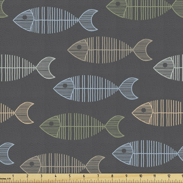 Fish Fabric by the Yard, Vintage Geometric Animal Design with Lines Retro  Marine Pattern Fish Skeleton Image, Decorative Upholstery Fabric for Chairs  & Home Accents, 2 Yards, Multicolor by Ambesonne 
