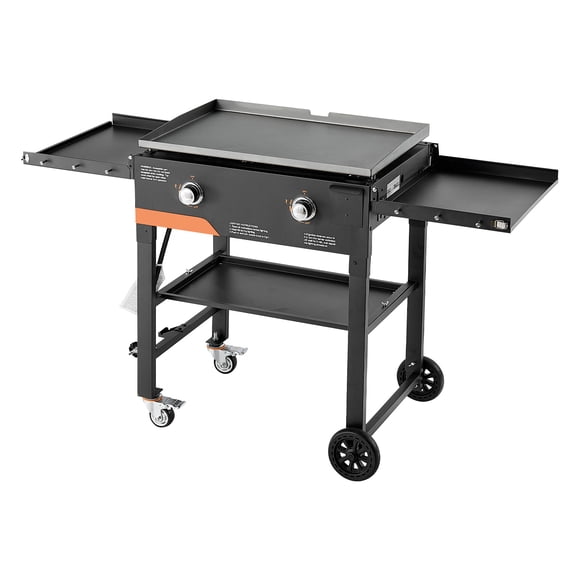 KFFKFF Gas Griddle, 2-Burner Flat Top Grill, 28 inch Grill Plate Foldable Propane Griddle with Wheels, 30000 BTU Outdoor Flat Top Grills