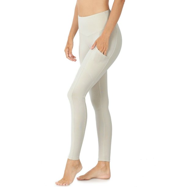 Womens Cotton Leggings POCKETS Full Length Thick Waistband Yoga Pants
